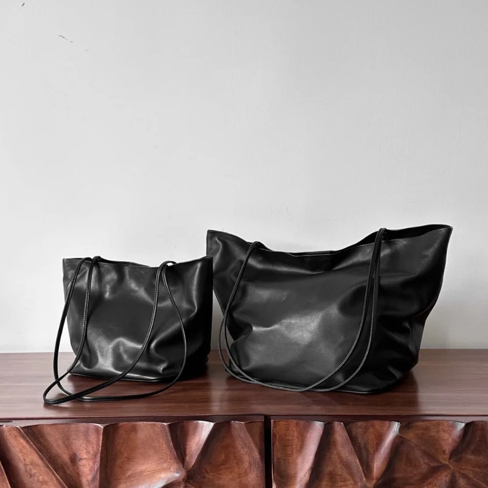 

High-end Sense Minimalist Lazy Style Material Soft Glutinous Lambskin Tote Bag Single Shoulder Double-sided Leather Women's