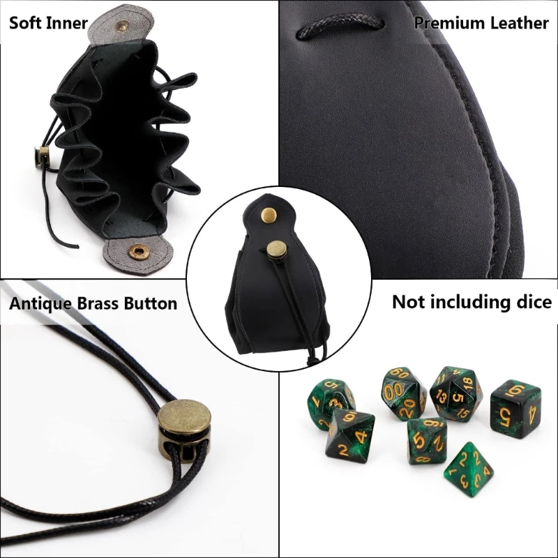 

Bag Small Drawstring Leather DND-Dice Pouch-Storage Bag for Coins Jewelry N58B