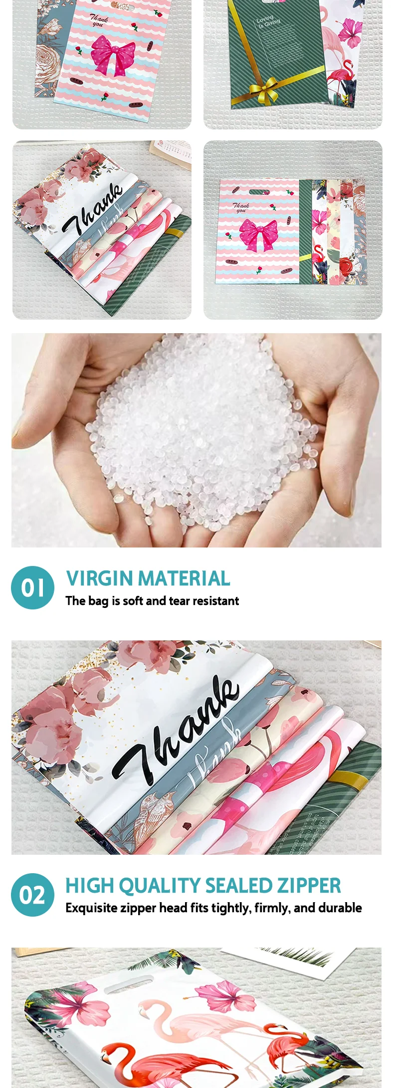 50 Stück Flachboden-Plastiktüten für Schmuck, Geburtstagsgeschenkverpackungen, Damen- und Kinderbekleidung, Handtaschen – Detail 6