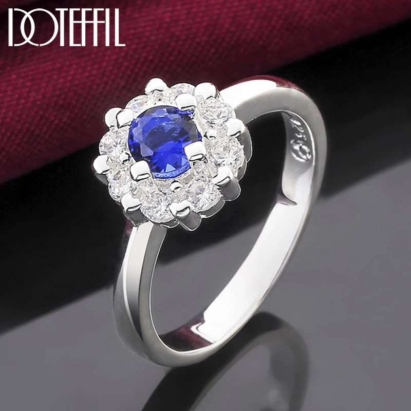 

DOTEFFIL 925 Sterling Silver Bule Round AAA Zircon Ring For Women Man Fashion Wedding Engagement Party Charm Jewelry