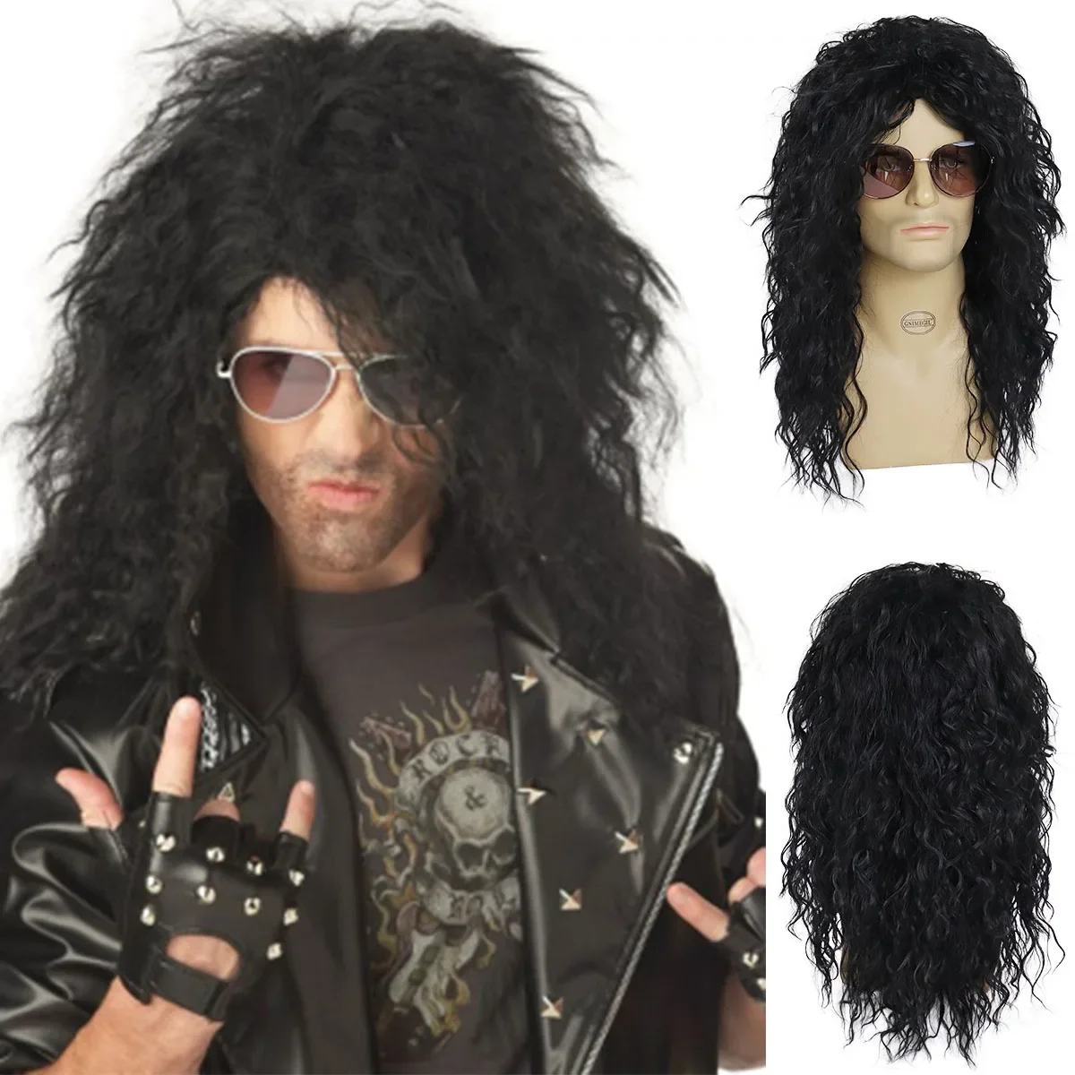 

GNIMEGIL 70s 80s Long Curly Wig Synthetic Hair Blonde Curly Wigs Disco Party Halloween Costume Wig with Bangs Mixed Blond Wigs