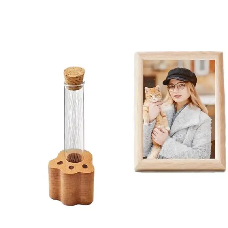 دروبشيبينغ خشبية شعر الحيوانات الأليفة صندوق تذكاري ويسكي أنبوب اختبار قاعدة المقتنيات الكلب والقط شعيرات جامع هدية لأحبائك