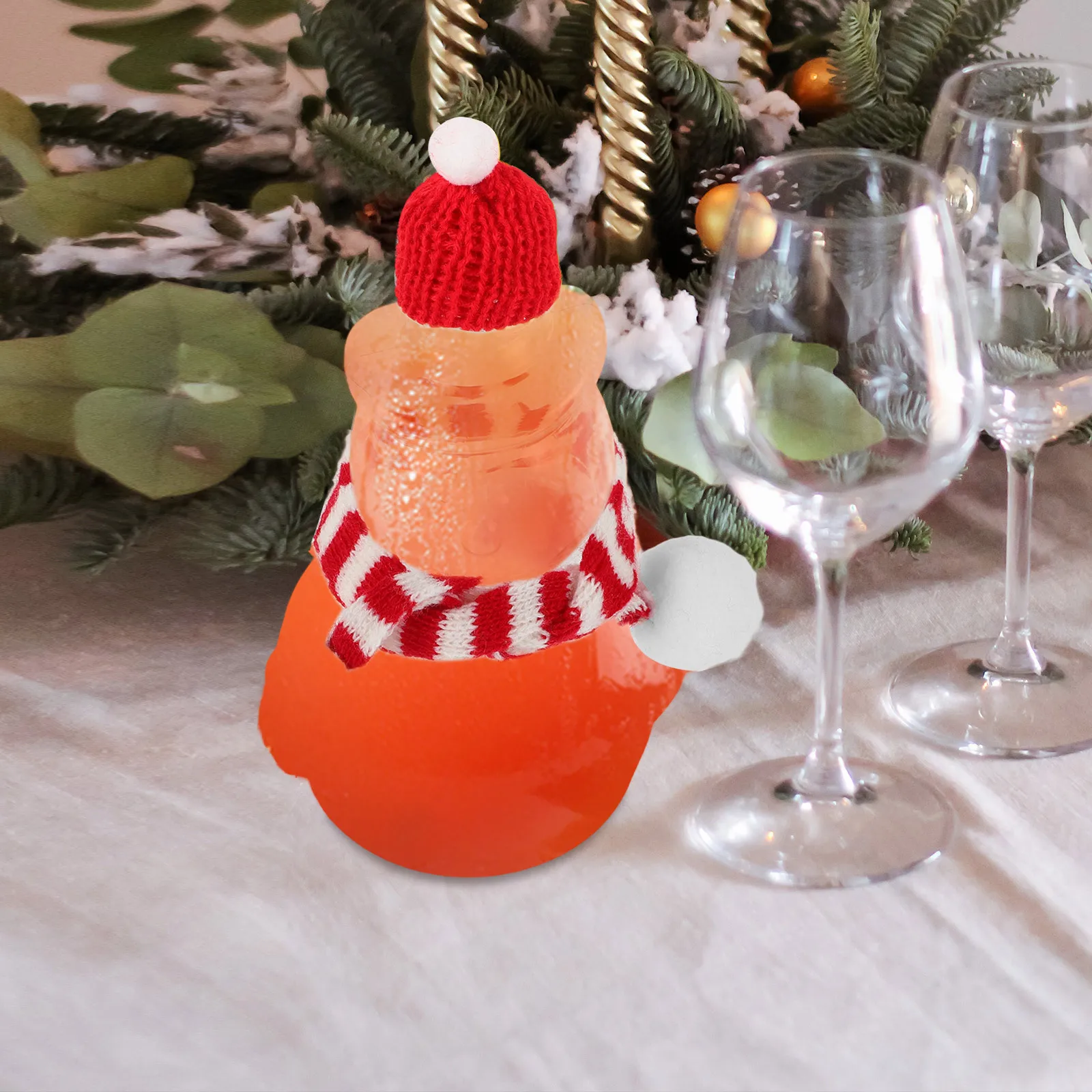 

6Sets Christmas Snowman Juice Bottles Reusable Beverage Containers with Scarves Hats Xmas Party Drink Jars Empty Milk Bottle