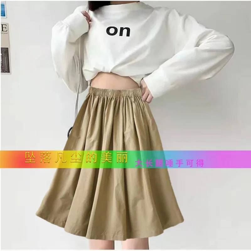 2024 New Skirt Ladie Fashion Women Pockets Pleated Knee Length Skirts Solid Color Casual Elegant High Waist A Line Woman Skirts