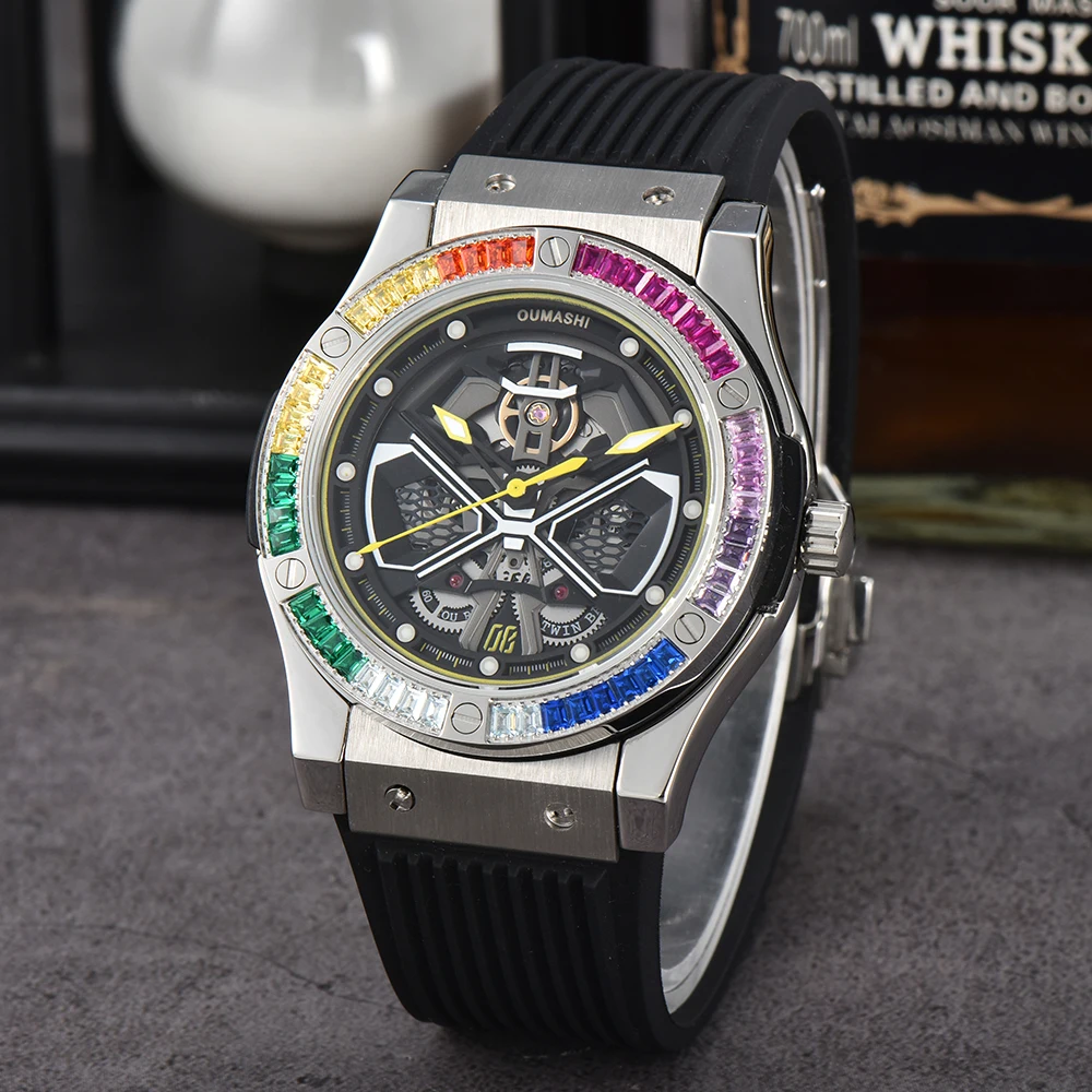 OUMASHI 44.5mm Light Luxury Style Mechanical Watch 316L Stainless Steel Luminous 8215 Automatic Mechanical Waterproof Watch