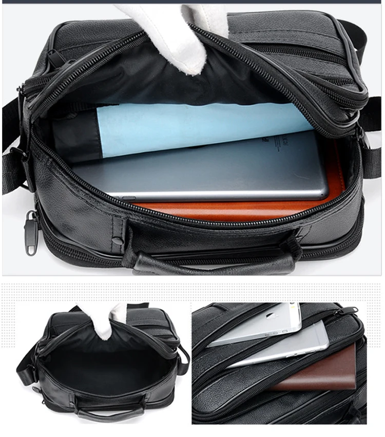 Bolsa de couro com zíper saco de negócios preto masculino sacos de ombro sacos do mensageiro dos homens maletas saco crossbody sacos