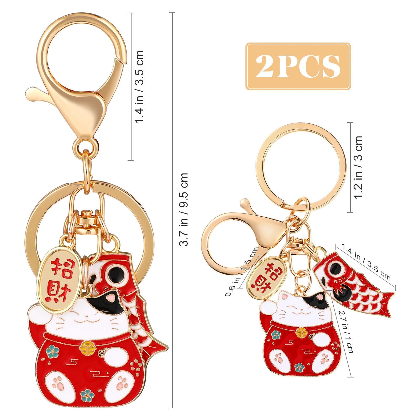 2 Pcs Japanese Style Cat Keychains Creative Fortune Cat-shape Pendants Keyrings Bag Charms