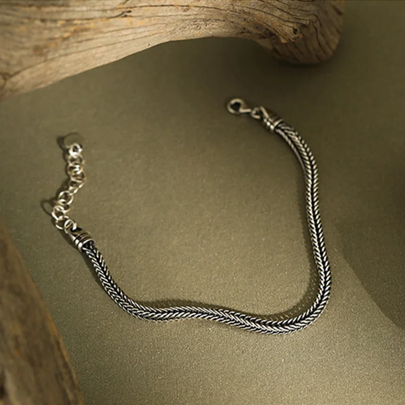 Korean S925 sterling silver Bracelet ins minority Cold style Simplicity Thai Silver Retro Chain Snake bone chain Bracelet