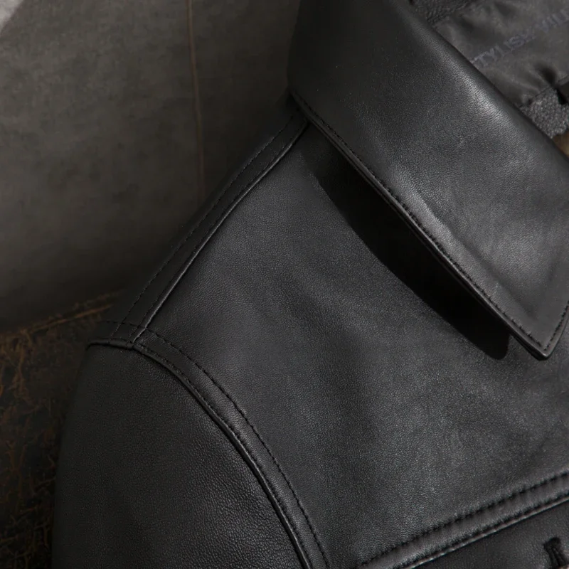 AYUNSUE Casual Men\'s Leather Jacket Sheepskin Coat Genuine Leather Jacket Men Vintage Motorcycle Veste Cuir Homme 1905 KJ2450