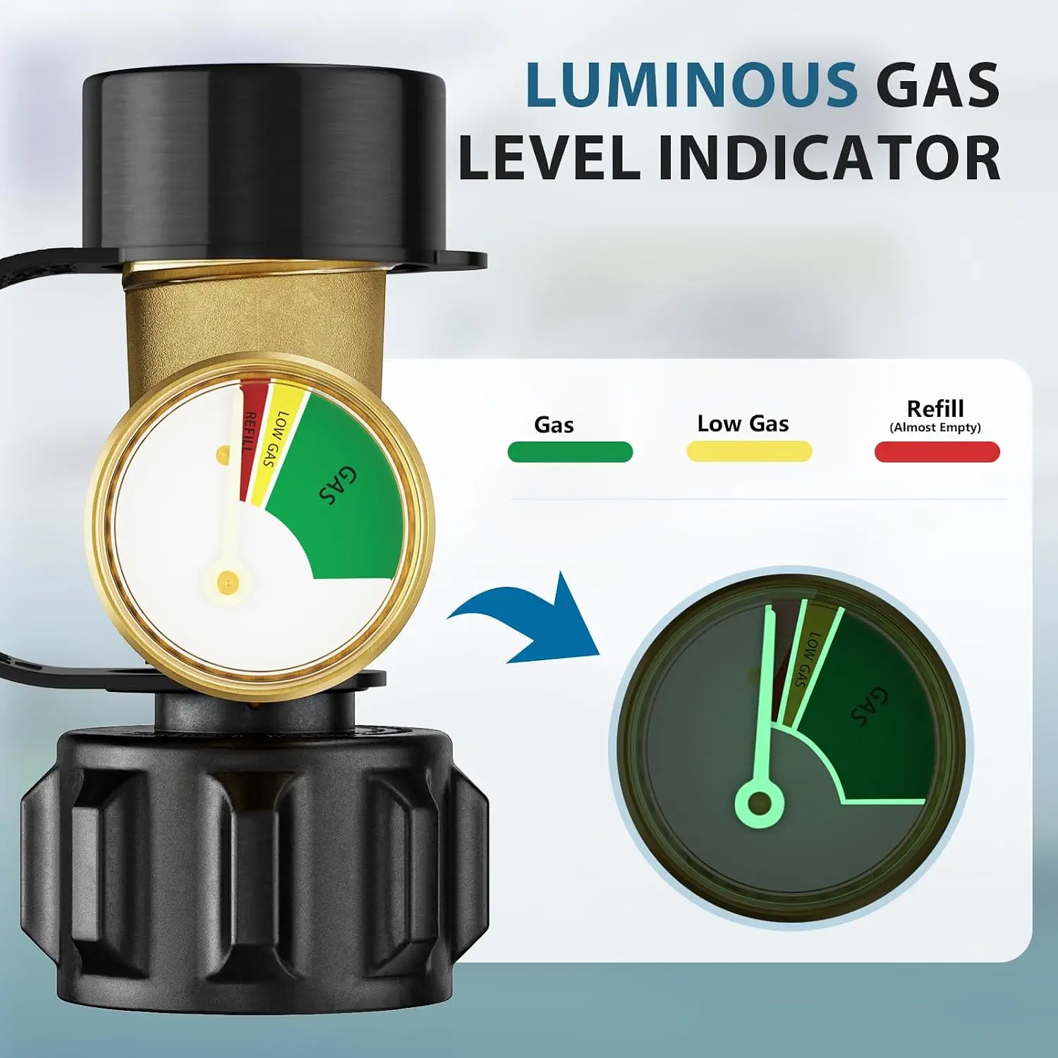 Efficient Tank Propane Regulator Universal Propane Tank Gauge Level Indicator for 5-20LB Tanks RV for BBQ Grill RV Heater