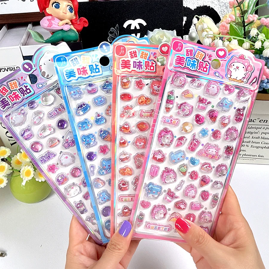 1 Uds. Pegatina en relieve 3D de comida de dibujos animados divertida a la moda, pegatina de cristal de Sushi Kawaii, pegatinas de papelería para diario Diy, regalo al por mayor para