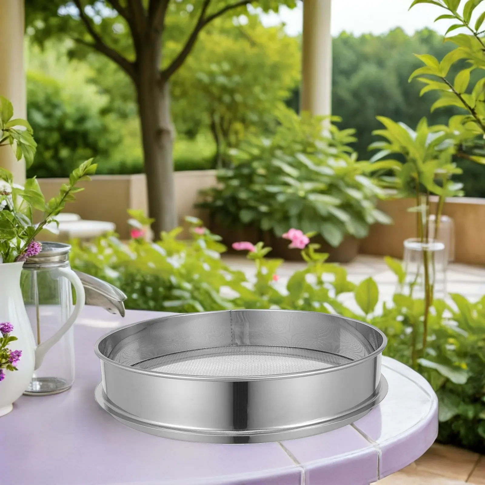 1pcs 35 Cm Stainless Steel Garden Soil Sifter Large Mesh Sieve For Compost Sand Sorting Bonsai Planting Gravel Screening Tool