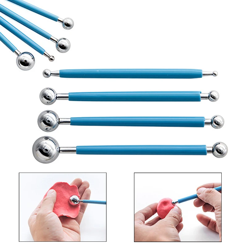 4/5pcs Clay Sculpture Ceramics Tools Pottery Dotting Modeling Tool Set Double-Ended Metal Ball Clay Carving Sculpting Shaper Pen