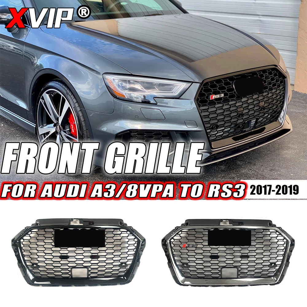 

Решетка решетчатая XVIP RS3 для Audi A3 RS3 8VPA 2017-2019, черная рамка и хром, Высококачественная Решетка переднего бампера из АБС-пластика