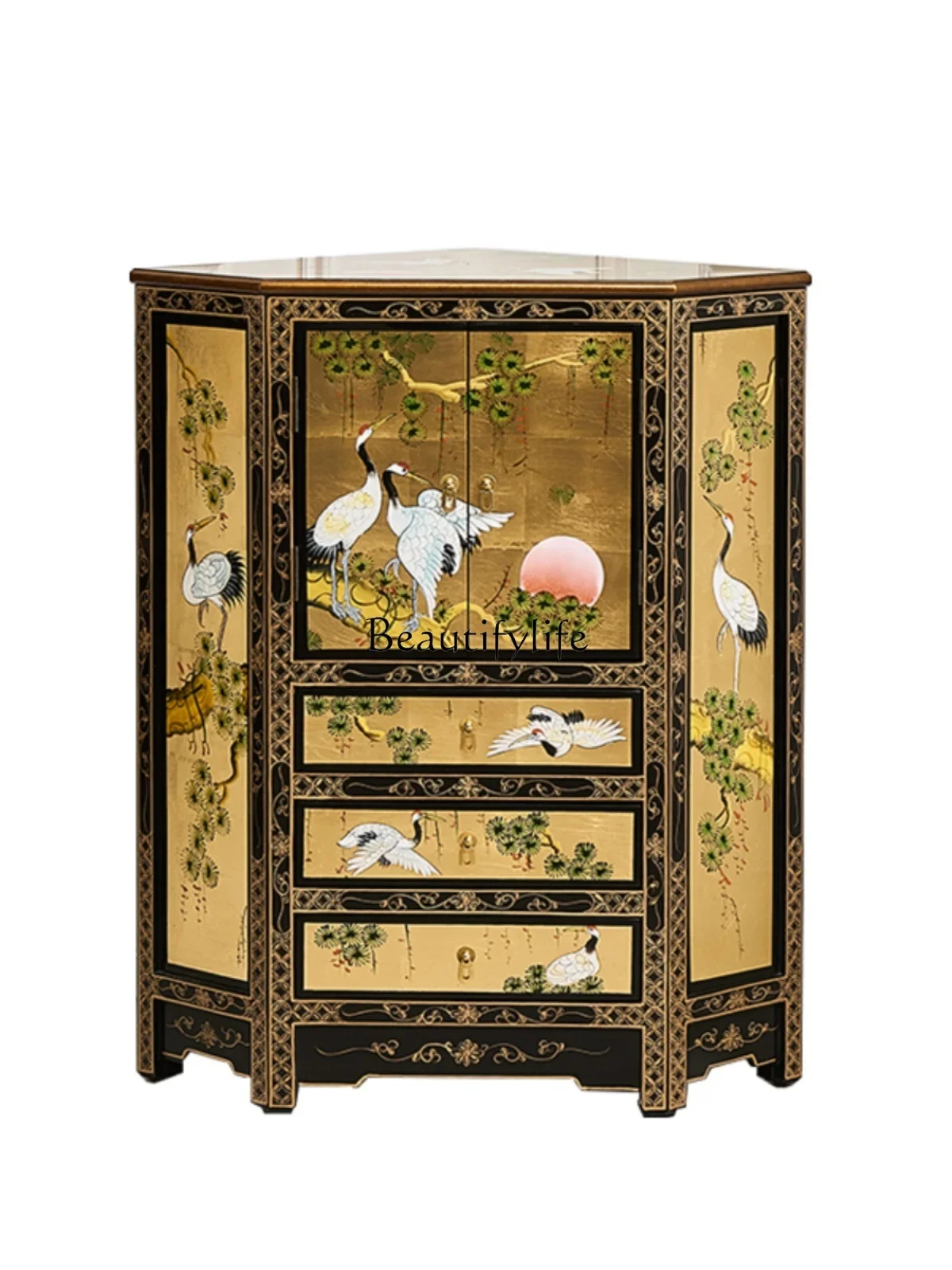

FG26New Chinese-style corner cabinet painted corner storage whole fan-shaped triangular cabinet