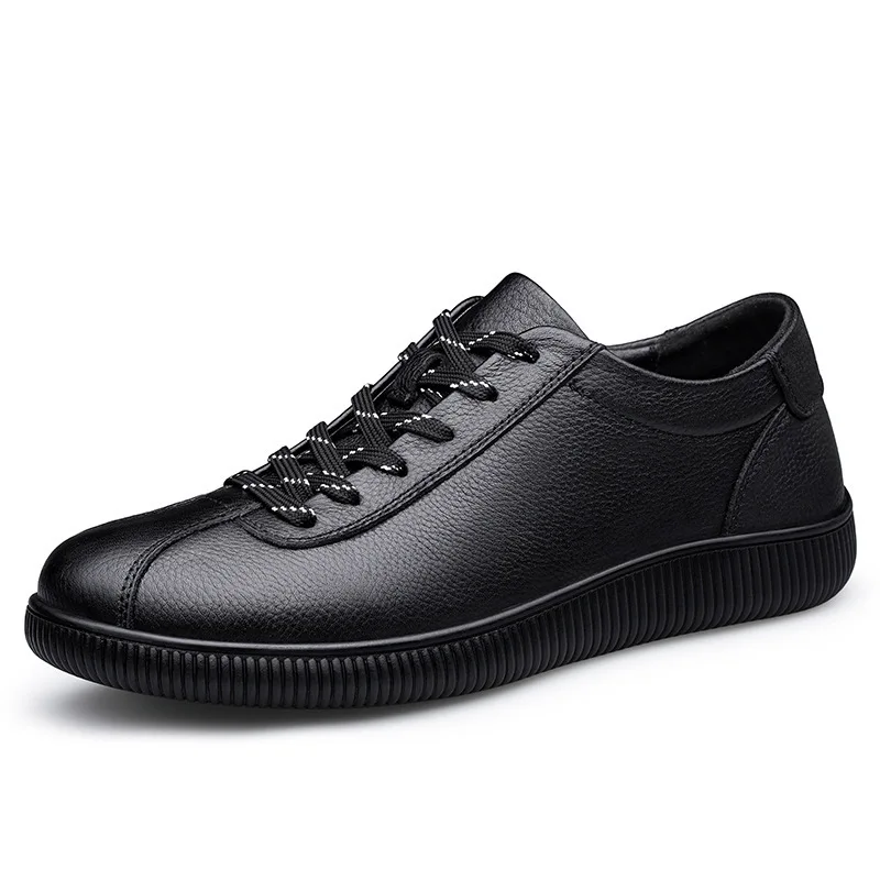 

Men's Classic Black Leather Sneakers Comfortable Soft Sole Casual Shoes Lightweight Non Slip Walking Trainers for Daily Work