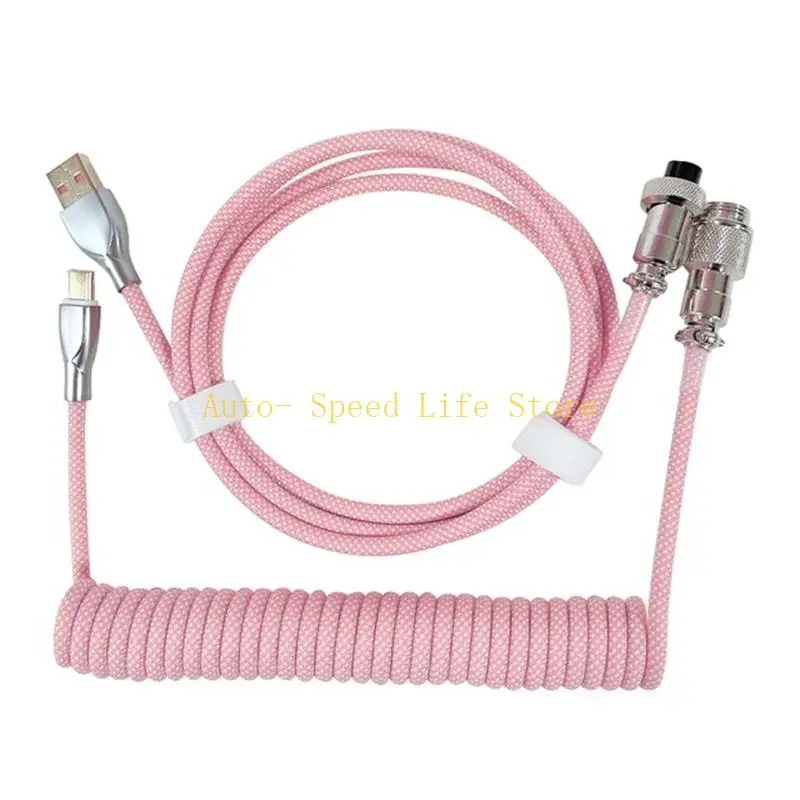 02DA 2 in 1 Coiled Wire Type-C to USB Cable for Keyboard Aviation Connector