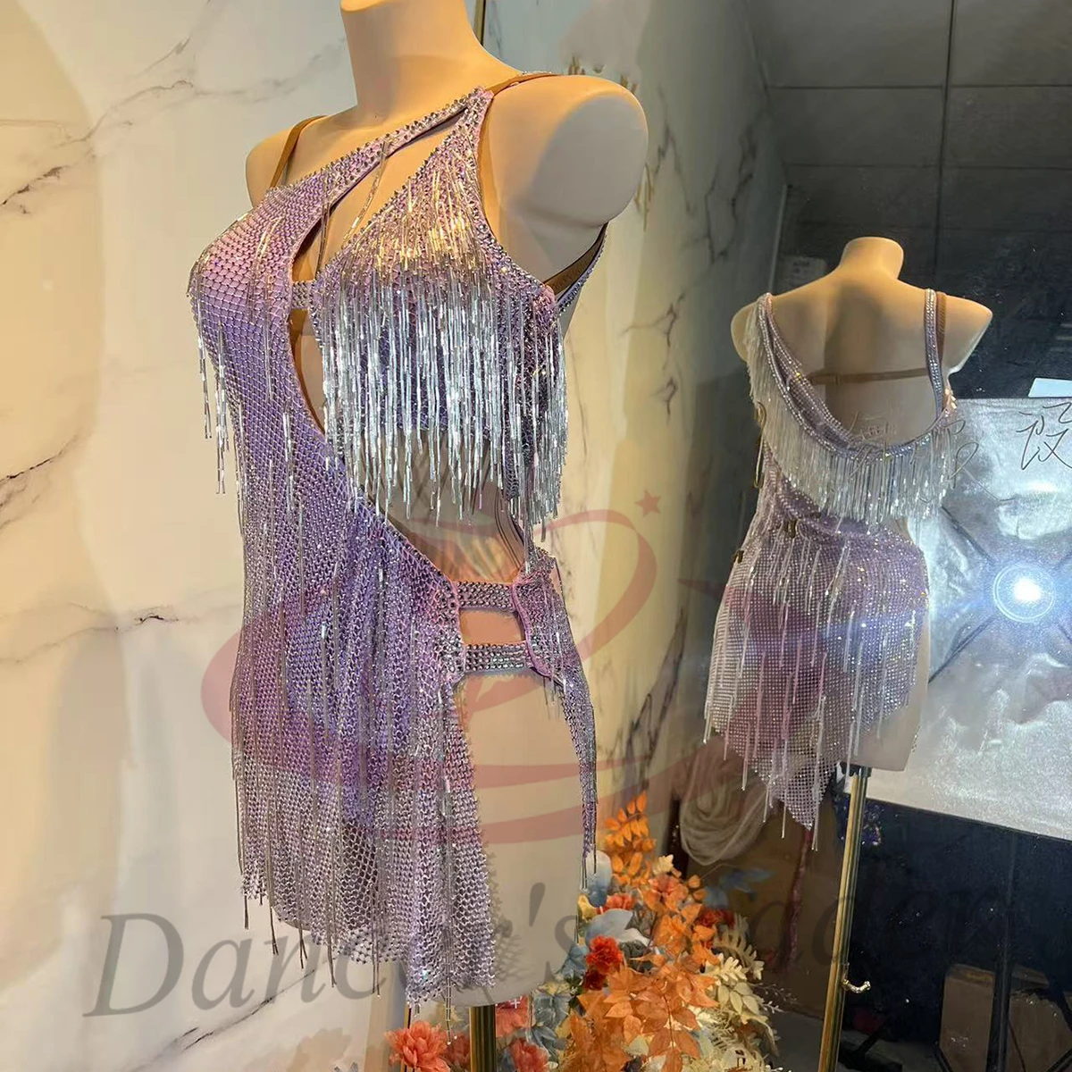 

Latin Dance Dress, High-end Custom Splicing Diamond Mesh Dress, Tango Women, Adults, Children's Stage Professional Clothing