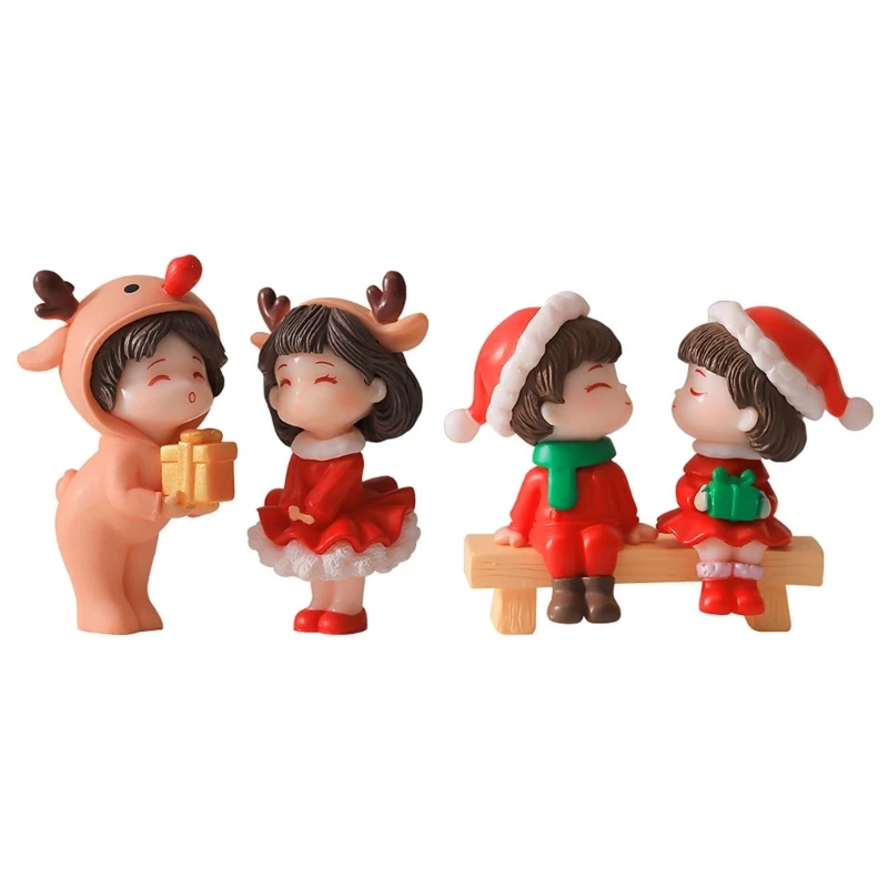 Christmas Couple Figurines for Home Decorations Miniature Ornaments for Room Desktop Car Decoration Supplies Dropshipping