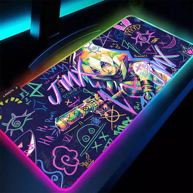 

LED Mouse Pad PC Speed For E-sports Players Laptop Computer Keyboard Pad League of Legends Jinx Desk Mat RGB Luminous Mousepad