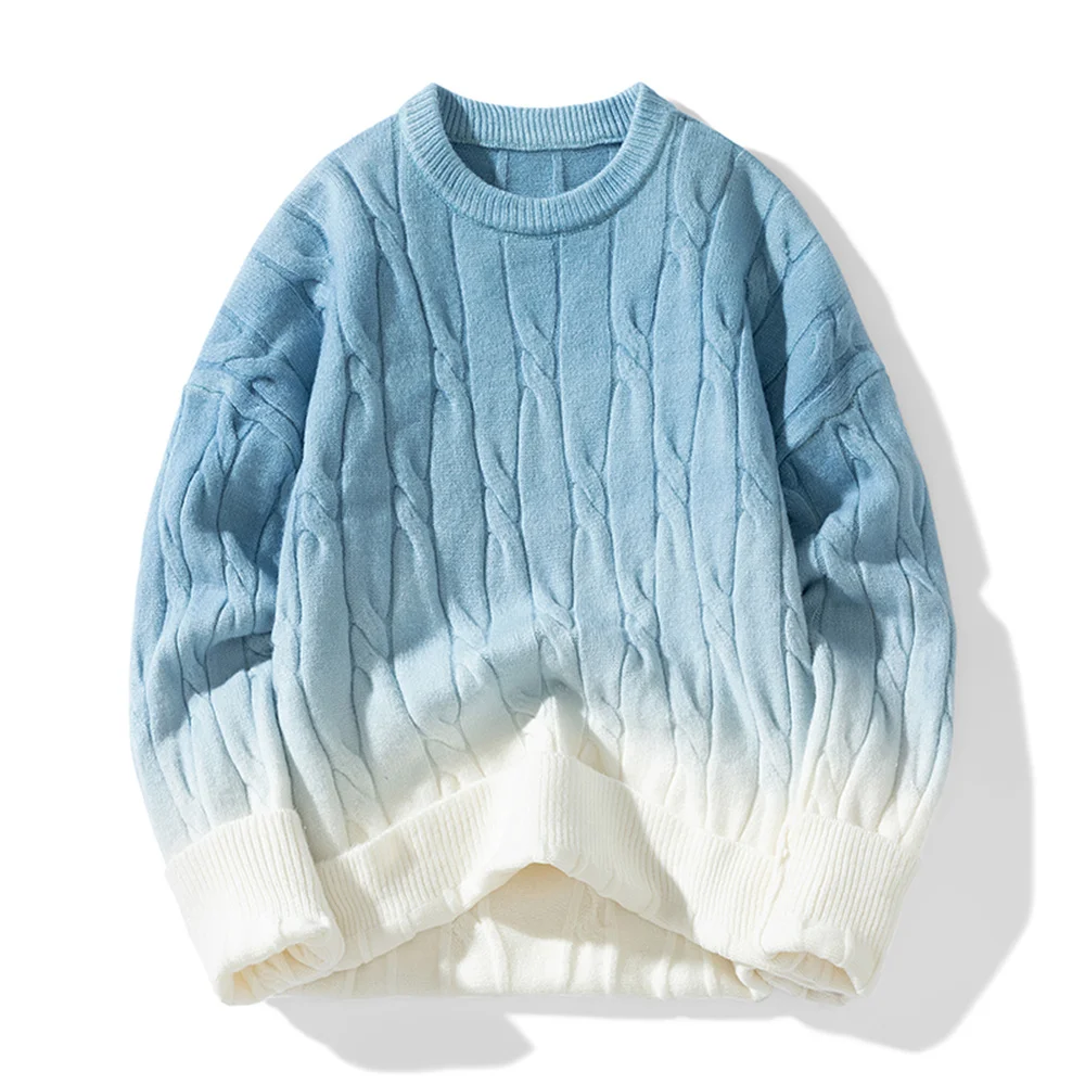 

Мужской лоскутный вязаный свитер с круглым вырезом, осень-зима 2025 г., утепленный теплый пуловер, мужские корейские модные свободные свитера с градиентом