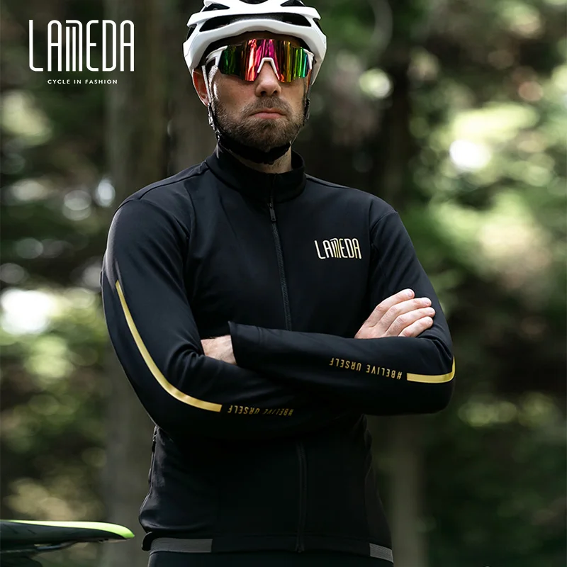 LAMEDA Man Cycling Jersey Autum Winter Cycling Clothing Man Long Sleeve MTB Reflective MTB Bike Clothes Thermal Fleece Keep Warm