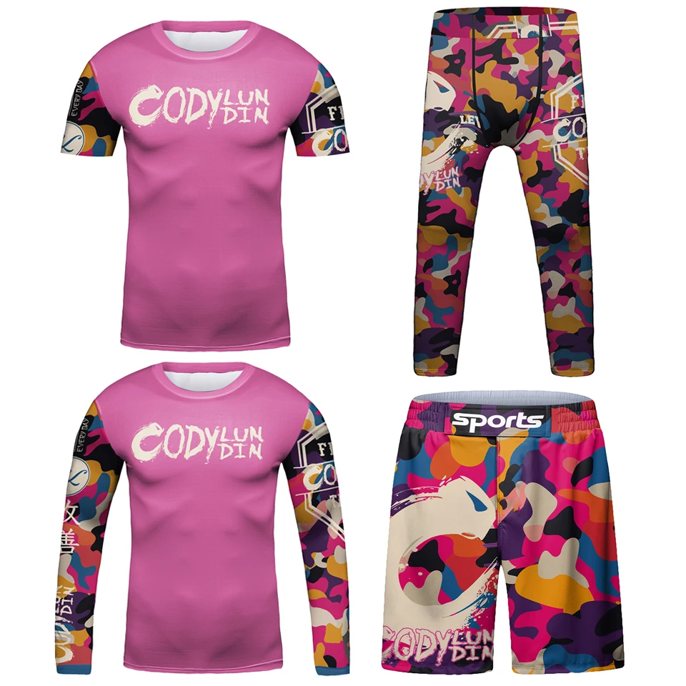 New Kid Sportswear MMA T-shirt + Shorts BJJ Rashguard Jiu Jitsu Kids 4pcs/set Boy Kickboxing Children MMA Compression Jerseys