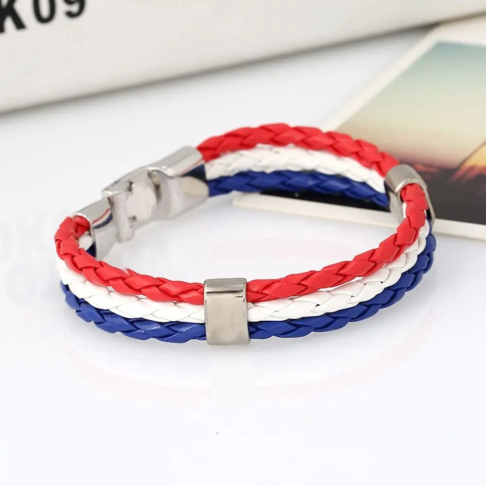 Spain Three Layer France Surfer Bandage PU Leather Brazil Men National Flag Bracelets Women Wristbands Braided Korean Bangles