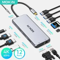 MOKiN 12 in 1 USB C Hub Laptop Docking Station Multiport Adapter HDMI VGA USB SD/TF Dual Monitor for Lenovo Laptops