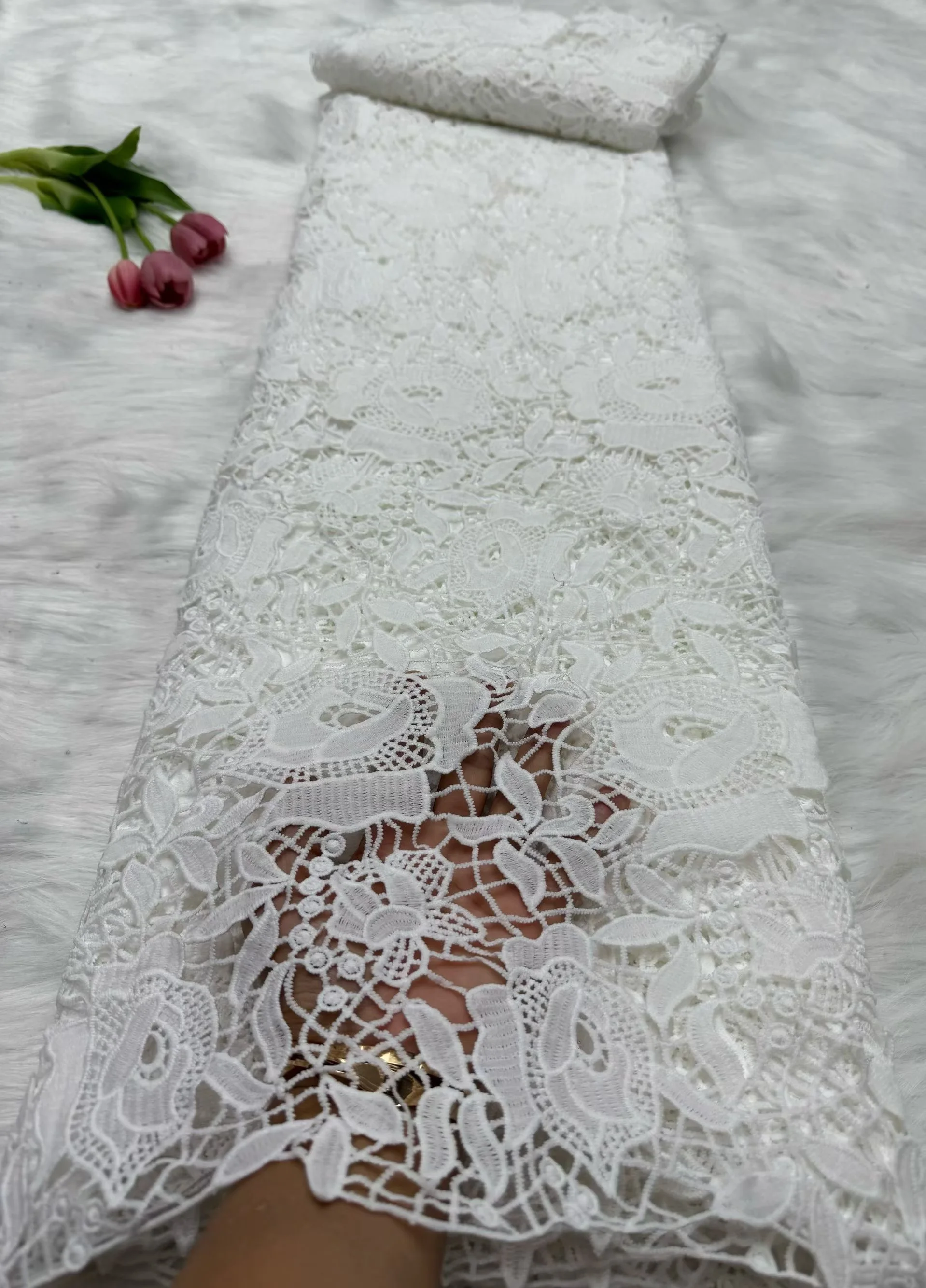 

White Milk Silk Lace 2026 High Quality African Nigerian With Tulle Sewing Lace Fabric Guipure Embroidery Wedding Dresses 5yards
