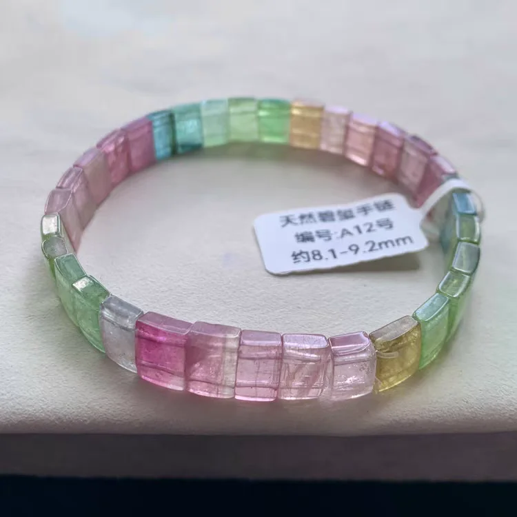 

Natural Rainbow Red Tourmaline Clear Rectangle Beads Bracelet 10x8mm Blue Red Green Tourmaline Brazil Women Men Jewelry AAAAAAA