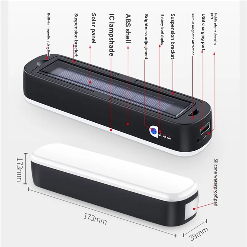 AT19-Tenda Luz Solar Recarregável Lanterna de Acampamento 3600mAh Power Bank 3 Modos de Luz LED Lâmpada de Trabalho Garagem