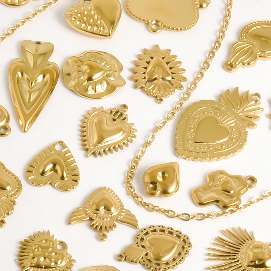 Breloques en acier inoxydable plaqué or véritable, 6 pièces, breloques Sweet Love pour la fabrication de bijoux, pendentif Sacré-Cœur de Jésus, bracelet