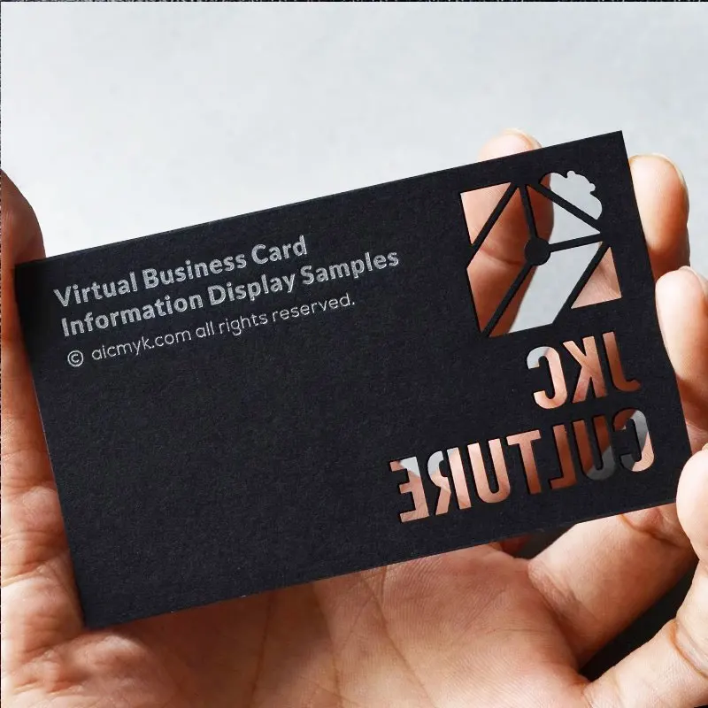 カスタム名刺ブラックカード中空ホログラフィック箔デザインと印刷ブラックカードストック箔シルバー箔カル