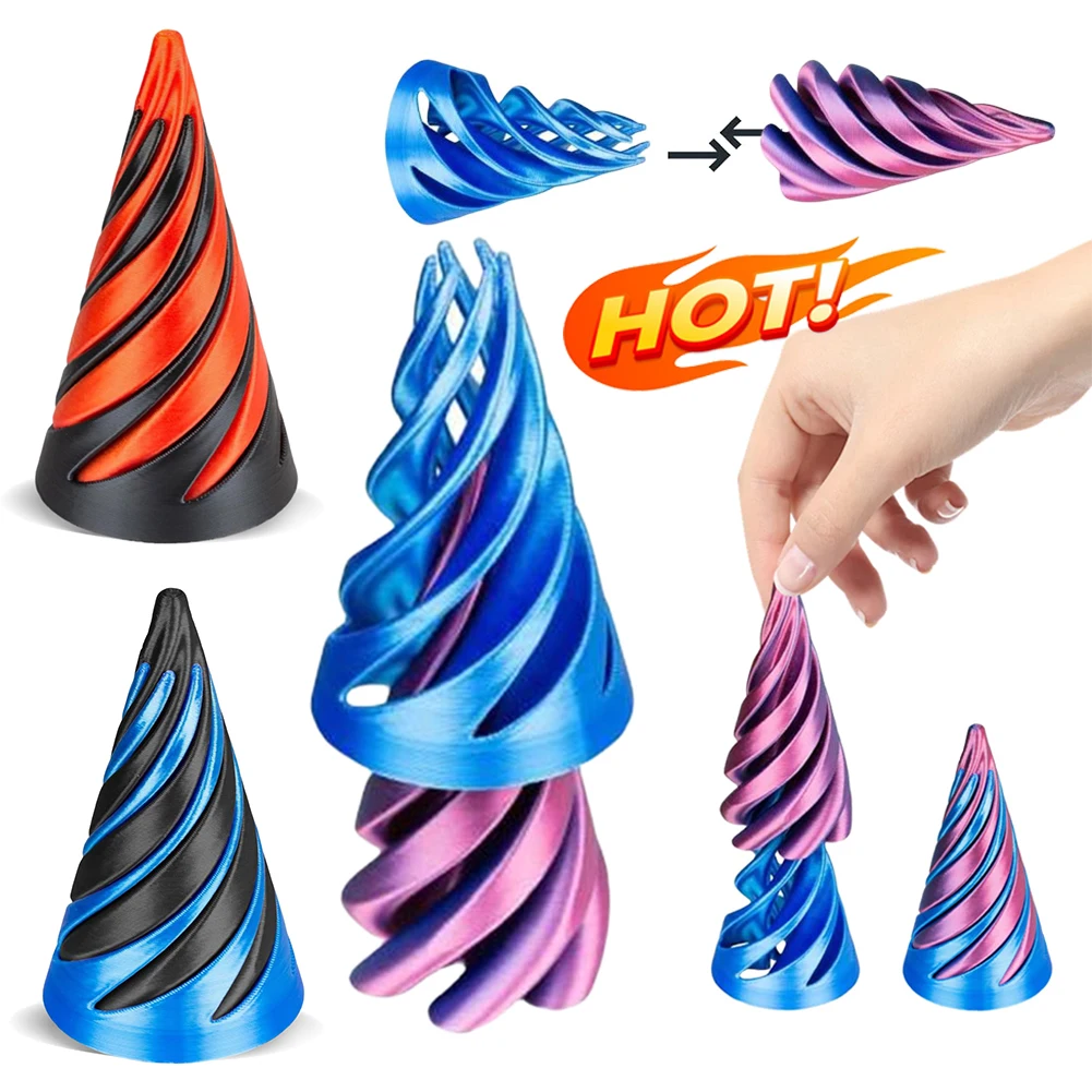 3D Printed Spiral Cone Toy Impossible Pyramid Passthrough Sculpture Stress Relief Desk Toy Pass Through Pyramid Fidget Toy