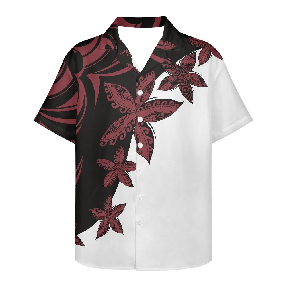 

Men's Summer Shirt with Polynesian Tribal Tattoo 3D Print, Hawaiian Floral and Plant Design, Casual Loose Fit and Breathable