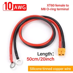 XT60 female head turn M8 O terminal silicone tinned copper wire 10AWG 50cm for car and ship battery solar panel connection cable