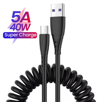 40W 5A Type C Car Spring Stretch Fast Charging Cable For Huawei Xiaomi Samsung Data Cable Accessories Android Micro Usb Charging