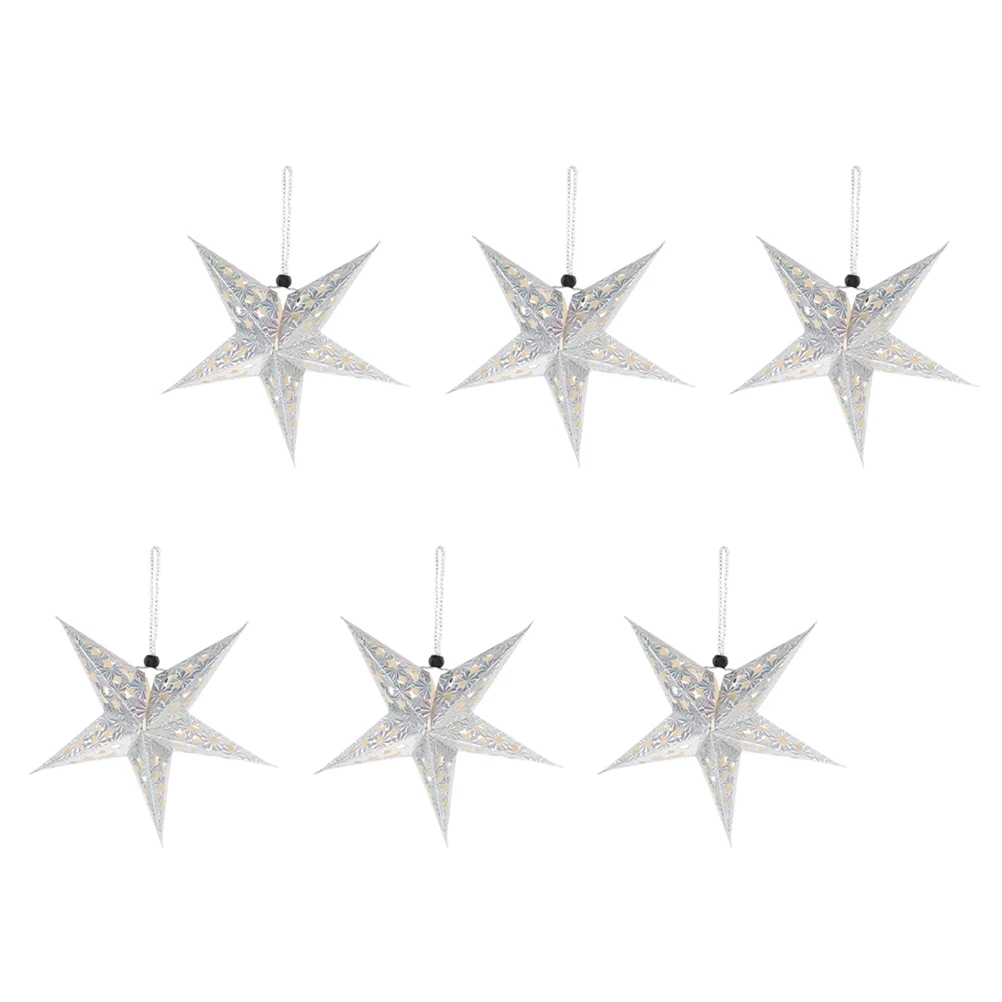 

6pcs Pentagram Lampshade Hanging Star Decor Holographic Paper Indoor Unique Ceiling Pendant Xmas Party Home Office Decoration