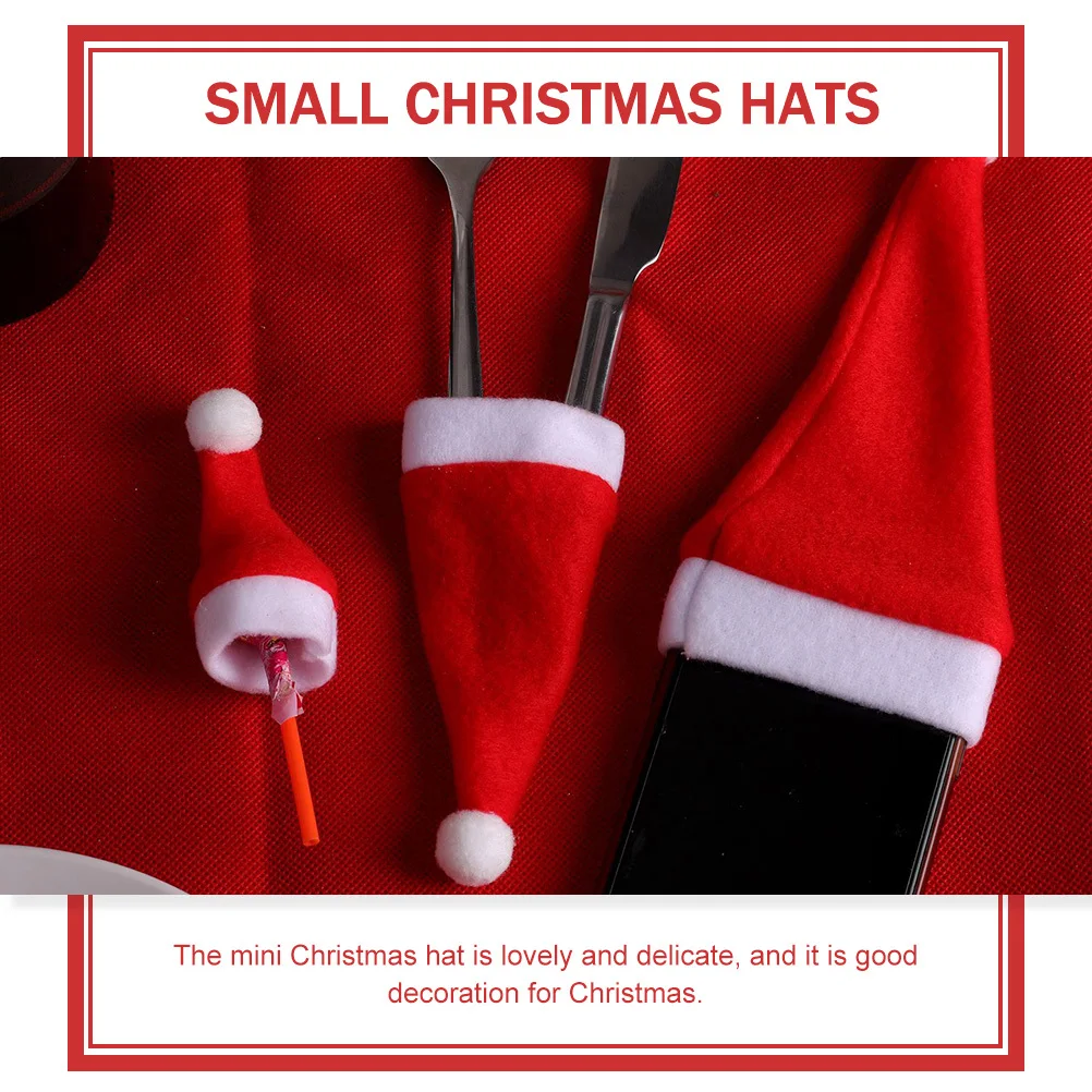 

12Pcs Mini Santa Hats Christmas Lollipop Wine Bottle Covers Xmas Dinner Utensil Organizers Festive Decoration Mini Santa Hat