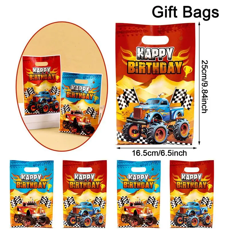 10/20/50pcs Happy Birthday Gift Bags Desert Off-Road Vehicle Theme Plastic Tote Bags for Boys Adults Happy Birthday Party Decor
