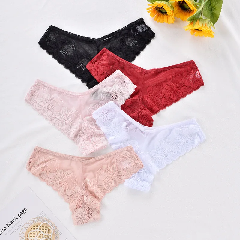 

3PCS Sexy Panties Women Intimates Lace Briefs Hollow Out Underwear Solid Underpants Seamless Thong Low Waist G-string Lingerie