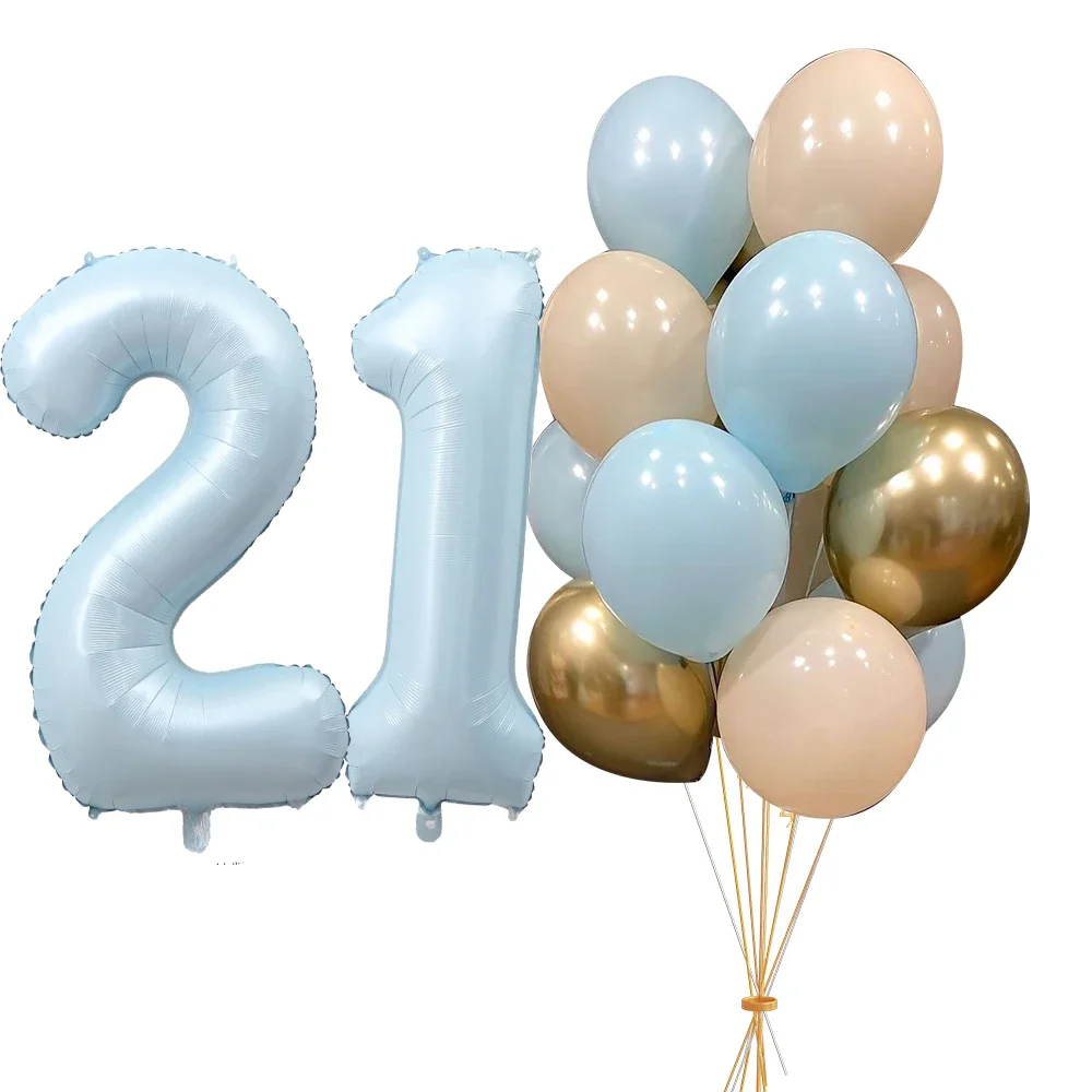 22 unids/set globo de látex de la serie azul bebé globo de número de lámina azul Vintage para fiesta de cumpleaños de niño suministro de decoración de aniversario