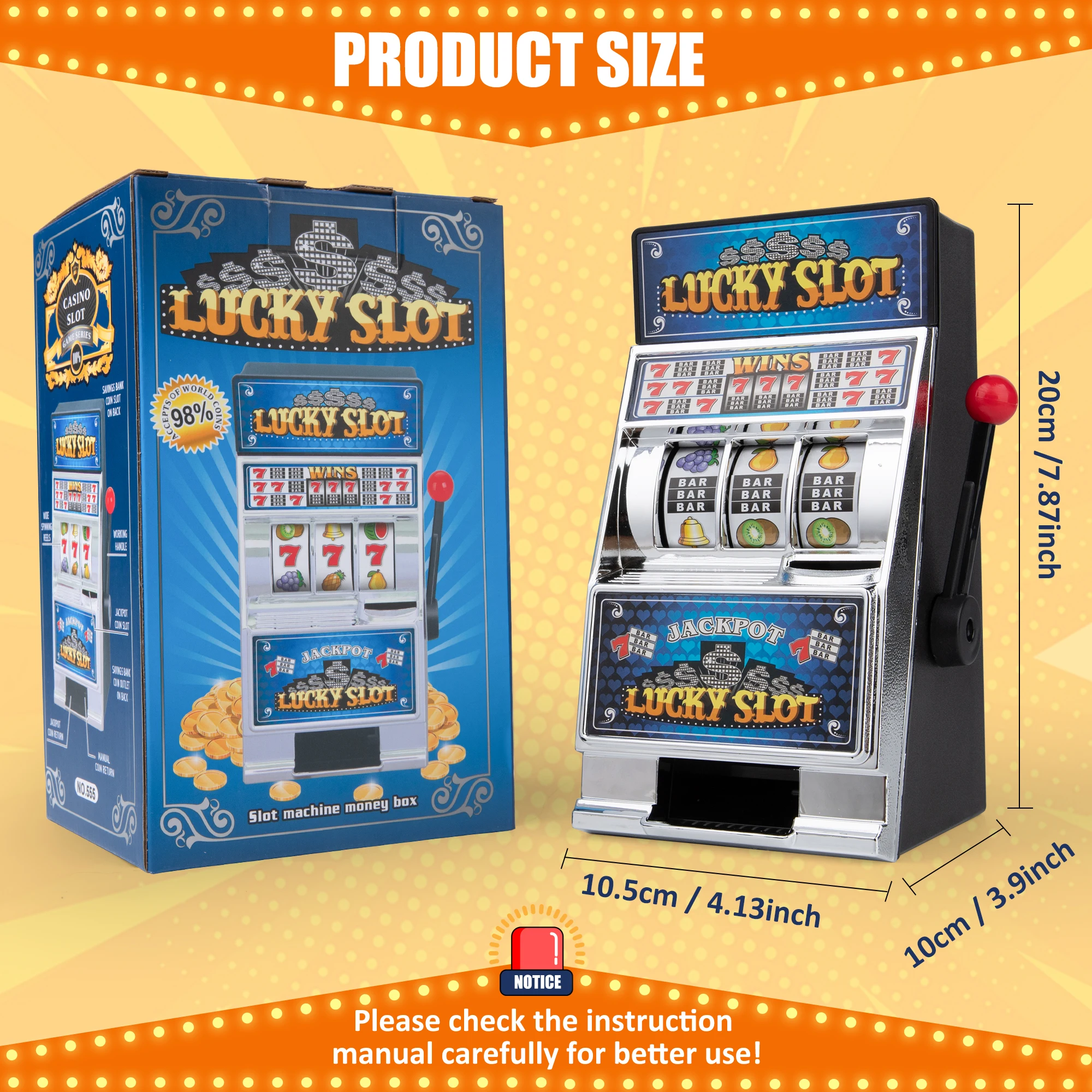 Slot Machine Money Bank for Adults, Lucky Seven Casino Games Toy Piggy Bank with Spinning Reels and White Elephant Gifts