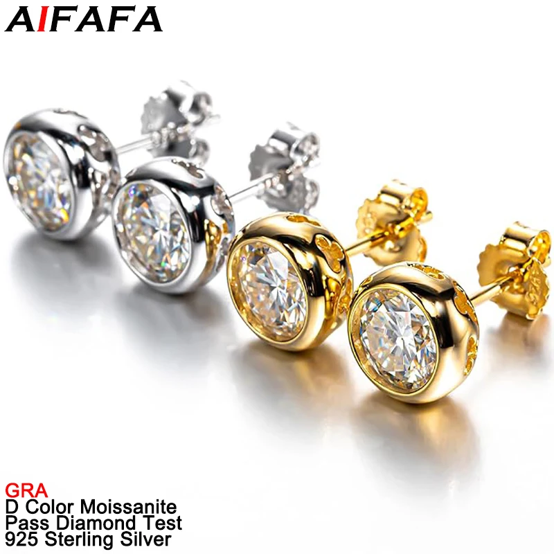 Real D Color Moissanite Diamond Stud Earrings 100% s925 Sterling Silver Moissanite Ear Stud Plate 18k Gold Fine Jewelry GRA