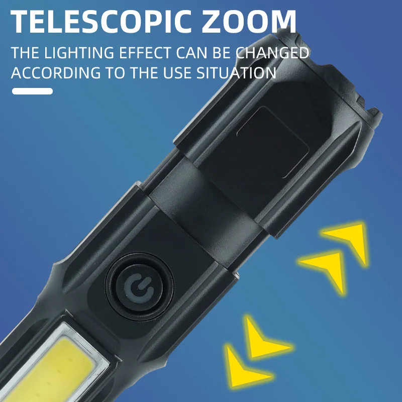 Mini Flashlight with Multifunctional Focus Strong Light Long-distance Shooting Convenient Charging COB Side Light Flashlight