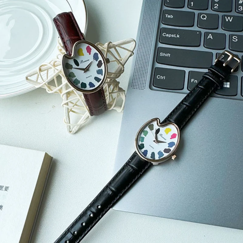 นาฬิกาจานสี Octopus Brother นาฬิกานักเรียนหญิง นาฬิกาควอทซ์เรียบง่ายย้อนยุคเฉพาะกลุ่ม