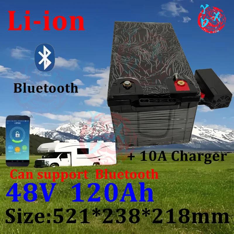 

waterproof lithium 48V 120AH li ion battery With BMS for 5000W 7000W UPS scooter EV boat Solar inverters +10A charger