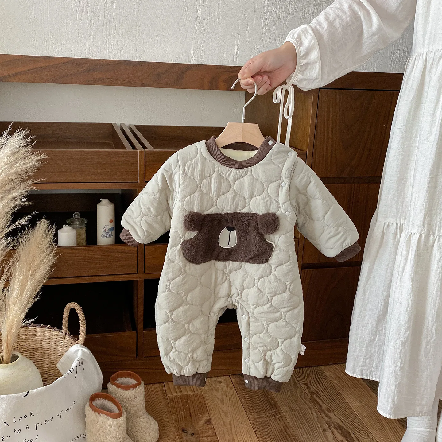 

Newborn Baby Boys Overalls 2025 Winter Thick Warm Bear Printed Toddler Boys Bodysuits Casual Windproof Infant Kid Boys Jumpsuits