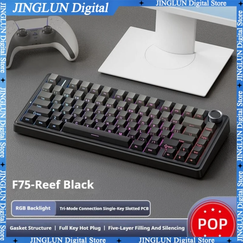 

Aula F75 Mechanical Keyboard 80 Key,75%layout Gasket Structure Full-Key Hot Swap Rgb Three-Mode Wireless Gaming Keyboard Office